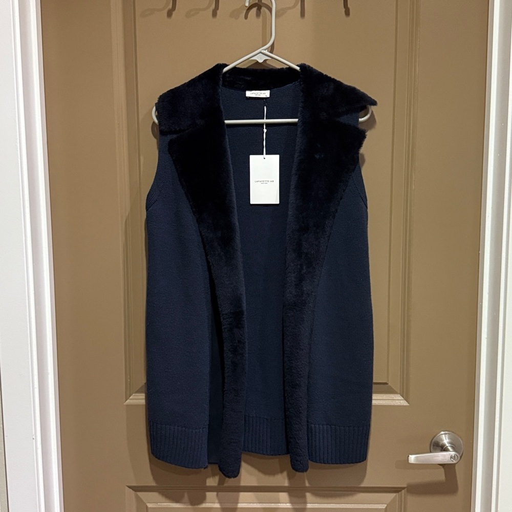 Lafayette 148 Navy Real Fur Vest